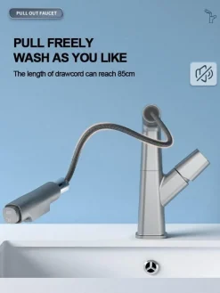 Futuristic Rotating Pull-Out Kitchen Faucet - Modern European Design