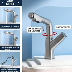 Futuristic Rotating Pull-Out Kitchen Faucet - Modern European Design