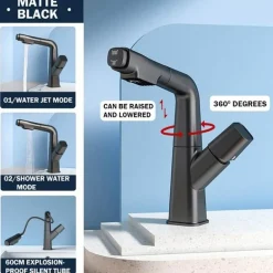 Futuristic Rotating Pull-Out Kitchen Faucet - Modern European Design