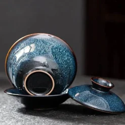 Gaiwan-Teeservice aus Porzellan – handgezeichnete blaue Sterntassen