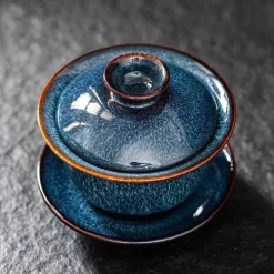 Gaiwan-Teeservice aus Porzellan – handgezeichnete blaue Sterntassen