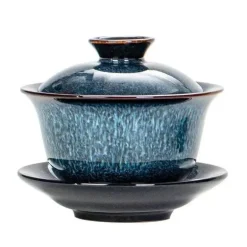 Gaiwan-Teeservice aus Porzellan – handgezeichnete blaue Sterntassen