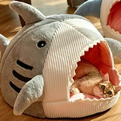 Gemütliches Hai-Haustierbett – Tragbares warmes Haus für Katzen und Hunde