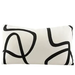 Geometrisch bestickter Kissenbezug - Schwarz Weiß Beige Wildleder Canvas