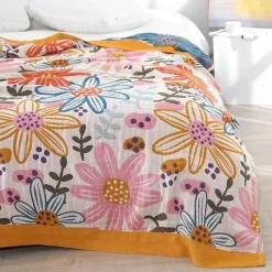 Geometrische Baumwollgaze-Decke – Stilvolles Sommer-Heimtextil für Erwachsene