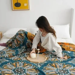 Geometrische Baumwollgaze-Decke – Stilvolles Sommer-Heimtextil für Erwachsene