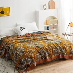 Geometrische Baumwollgaze-Decke – Stilvolles Sommer-Heimtextil für Erwachsene