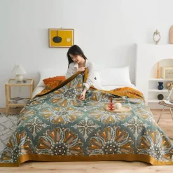 Geometrische Baumwollgaze-Decke – Stilvolles Sommer-Heimtextil für Erwachsene