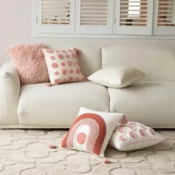 Geometrische rosa getuftete Kissenbezüge - bestickte Kissenbezüge