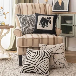 Geometrischer Kissenbezug - Modernes Beige-Schwarz-Dekor