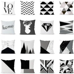 Geometrisches schwarz-weißes Kissenbezug-Set – stilvolle Sofakissenbezüge