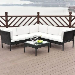 Gepolstertes Gartensofa-Set - 6-teiliges Ecksofa mit Tisch