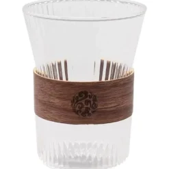 Geripptes Whiskyglas mit Holzhülle – 300 ml, hitzebeständige Kaffeetasse