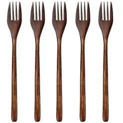 Geschirrset aus Holz mit Löffel und Gabel – 5-teiliges Küchenutensilien-Set