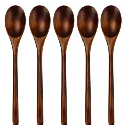 Geschirrset aus Holz mit Löffel und Gabel – 5-teiliges Küchenutensilien-Set