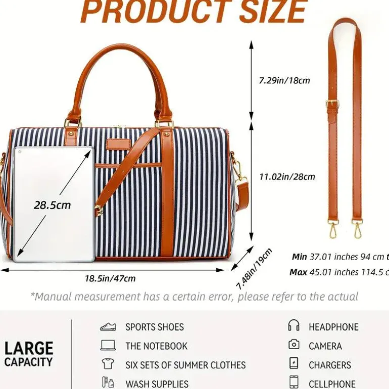 Gestreifte Canvas-Reisetasche – Geräumig, robust und multifunktional
