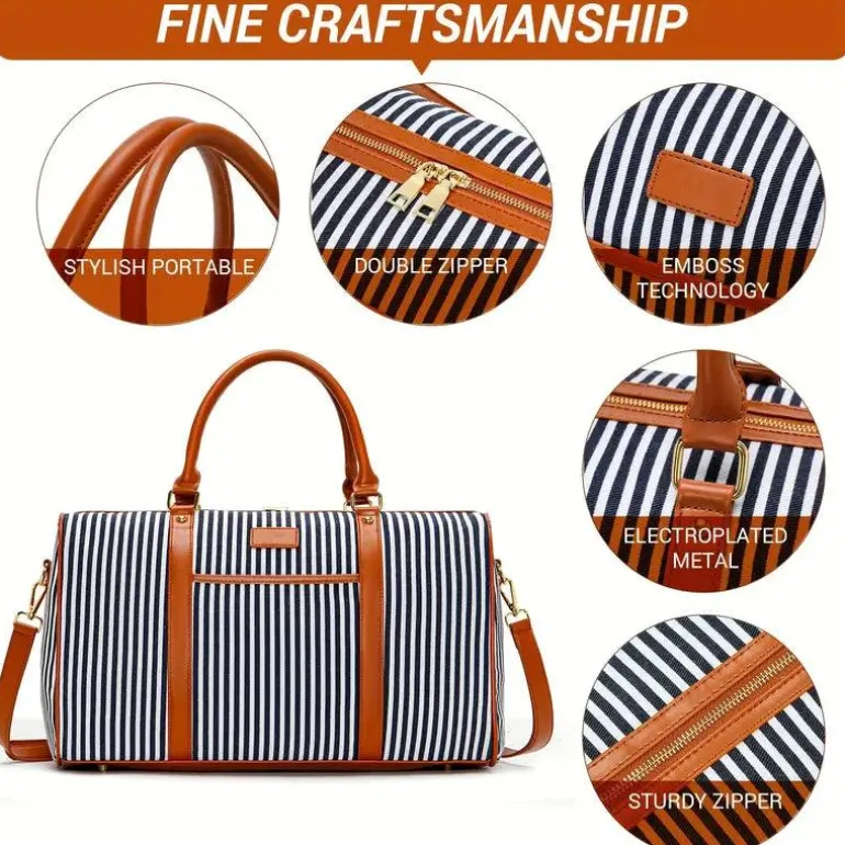 Gestreifte Canvas-Reisetasche – Geräumig, robust und multifunktional