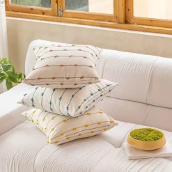 Gestreifter Jacquard-Kissenbezug - Blau Gelb Grau Rosa Beige