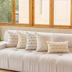 Gestreifter Jacquard-Kissenbezug - Blau Gelb Grau Rosa Beige