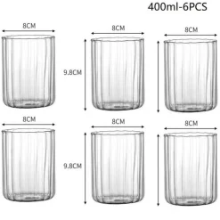 Gestreiftes Trinkgeschirr-Set – Kaffee-, Wein-, Wasser- und Milchgläser
