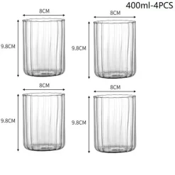 Gestreiftes Trinkgeschirr-Set – Kaffee-, Wein-, Wasser- und Milchgläser