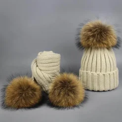 Gestricktes Pelzmütze- und Schal-Set – kuschelige Winteraccessoires
