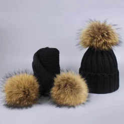 Gestricktes Pelzmütze- und Schal-Set – kuschelige Winteraccessoires