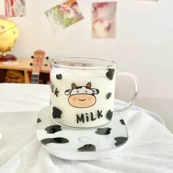 Glasbecher mit Kuhmuster und Löffeldeckel – 135 oz Trinkgeschirr für Schlafsäle