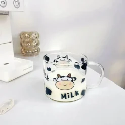 Glasbecher mit Kuhmuster und Löffeldeckel – 135 oz Trinkgeschirr für Schlafsäle