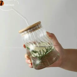 Glasbecher mit Strohhalm – Vielseitiger Becher für Kaffee, Saft, Bier, Wein