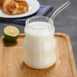 Glasbecher-Set mit Deckel und Strohhalm – Transparentes Trinkgeschirr für Getränke