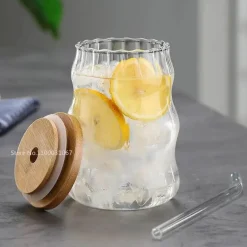 Glasbecher-Set mit Deckel und Strohhalm – Transparentes Trinkgeschirr für Getränke