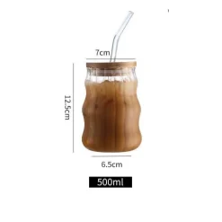 Glasbecher-Set mit Deckel und Strohhalm – Transparentes Trinkgeschirr für Getränke