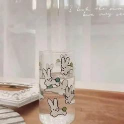 Glasbecher-Set mit Kaninchenmuster – Frühstücksbecher mit Milch und Hafer