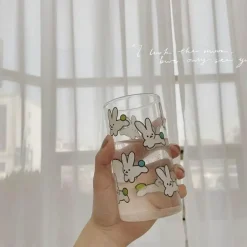 Glasbecher-Set mit Kaninchenmuster – Frühstücksbecher mit Milch und Hafer