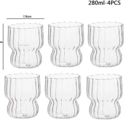 Glasbecher-Set mit vertikalen Streifen – Tassen für Kaffee, Tee, Saft und Milch