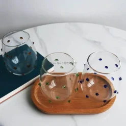 Glasbecher-Set mit Wellendesign und Punkten – Stilvolle Kaffeetassen