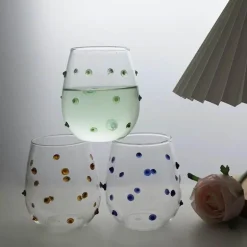 Glasbecher-Set mit Wellendesign und Punkten – Stilvolle Kaffeetassen