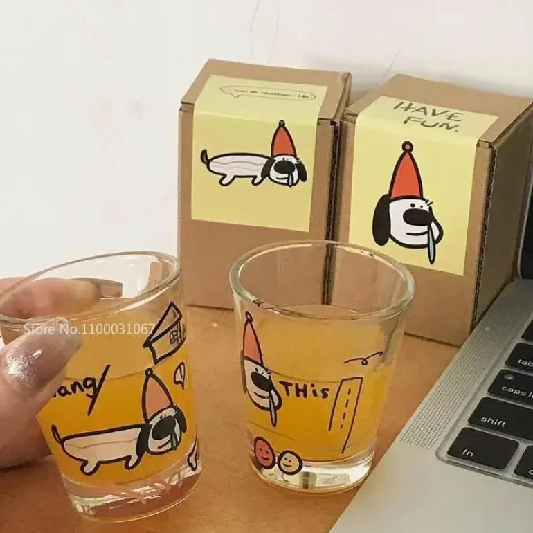 Glasbecher-Set mit Welpenmotiv – süßes Trinkgeschirr für Shochu-Saft, Kaffee, Milch, Wasser
