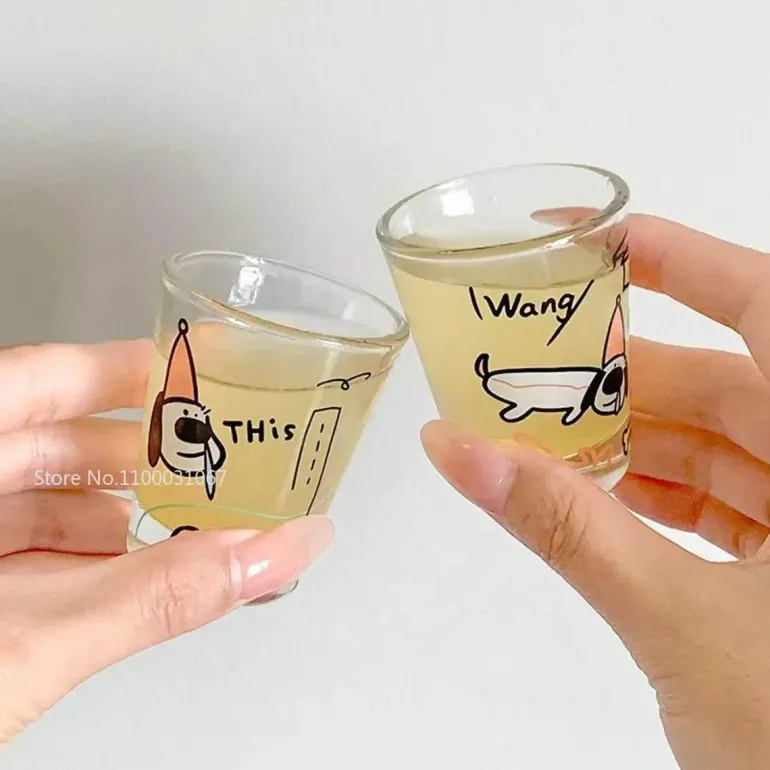 Glasbecher-Set mit Welpenmotiv – süßes Trinkgeschirr für Shochu-Saft, Kaffee, Milch, Wasser