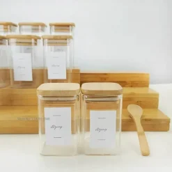 Glasgefäß mit Bambusdeckel – Vorratsbehälter für Tee und Kaffee