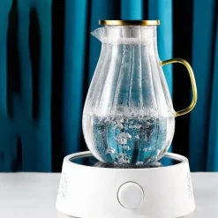 Glaswasserflasche mit großem Fassungsvermögen – Krug mit vertikalen Streifen für heiße und kalte Getränke