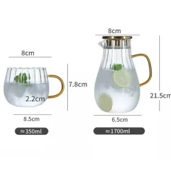 Glaswasserflasche mit großem Fassungsvermögen – Krug mit vertikalen Streifen für heiße und kalte Getränke