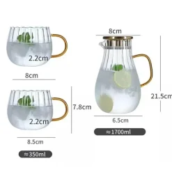 Glaswasserflasche mit großem Fassungsvermögen – Krug mit vertikalen Streifen für heiße und kalte Getränke