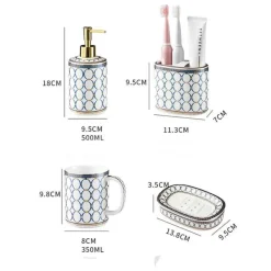 Gold Ceramic Circle Print Bathroom Set - Elegant Decor for Home