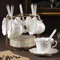 Gold Wave Teetassen-Set – 200 ml hochwertiges Trinkgeschirr aus Bone China