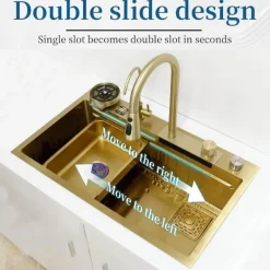 Goldene Wasserfall-Küchenspüle – Multifunktionales Design