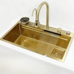 Goldene Wasserfall-Küchenspüle – Multifunktionales Design