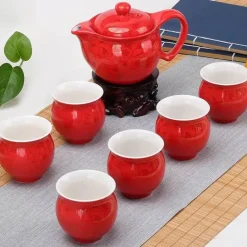Gongfu-Teeset – Keramik-Teekanne mit 6 Tassen