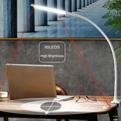 Gooseneck Clip-On Desk Lamp - Dimmable Adjustable Task Light